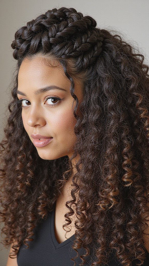 braided crown loose romantic curls