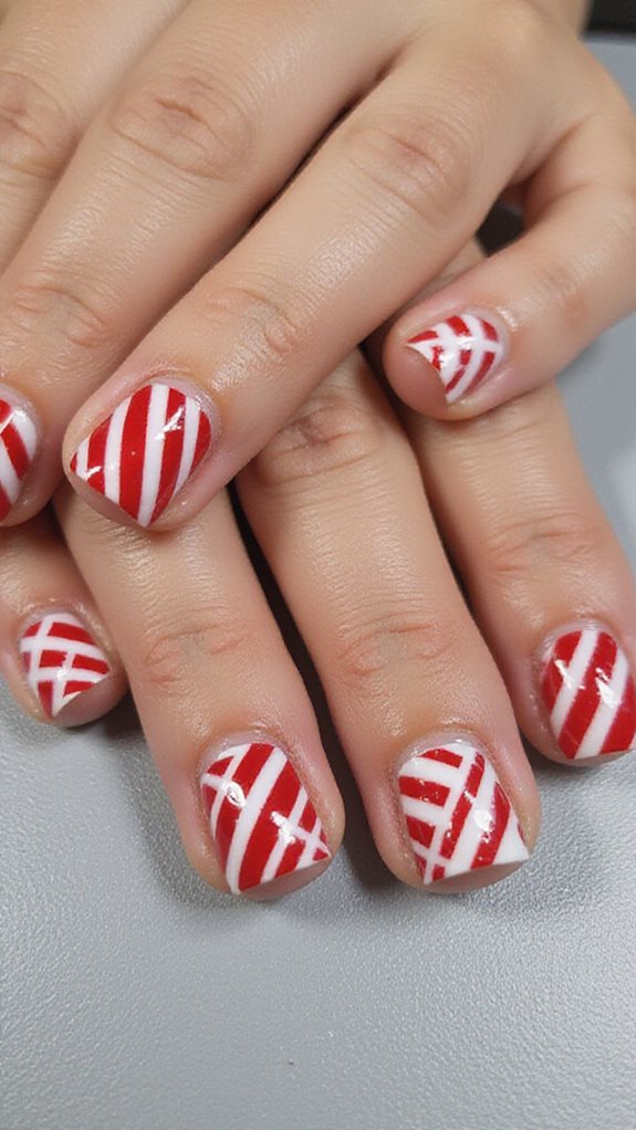 candy cane striped holiday manicure