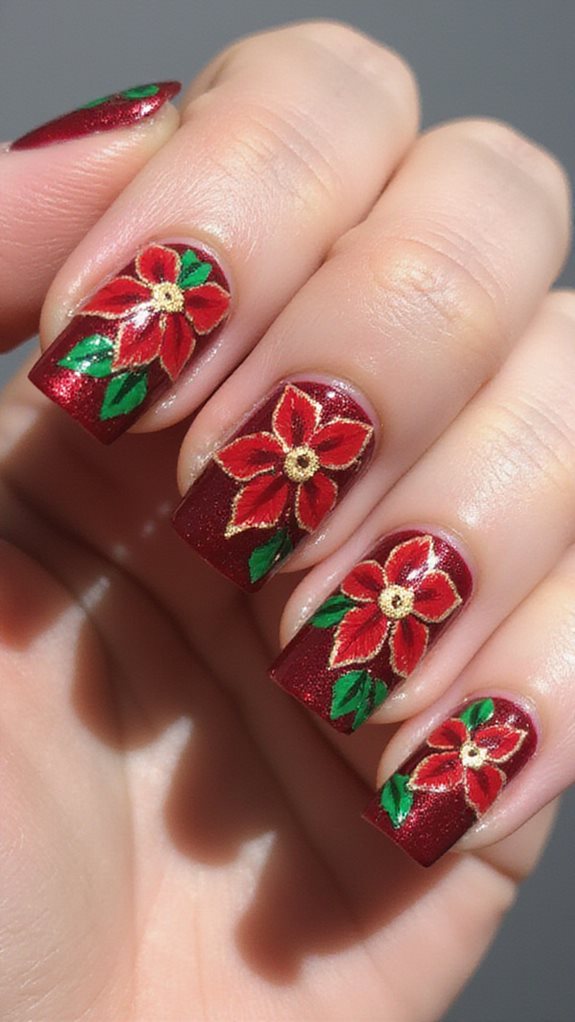 elegant poinsettia accented holiday nail designs