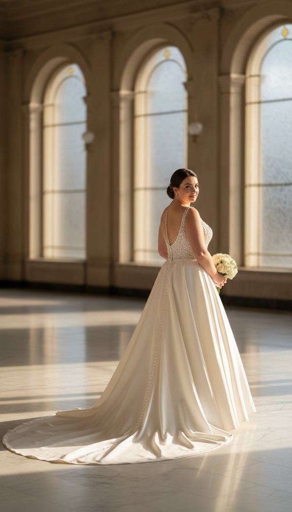 elegant satin cathedral wedding gown