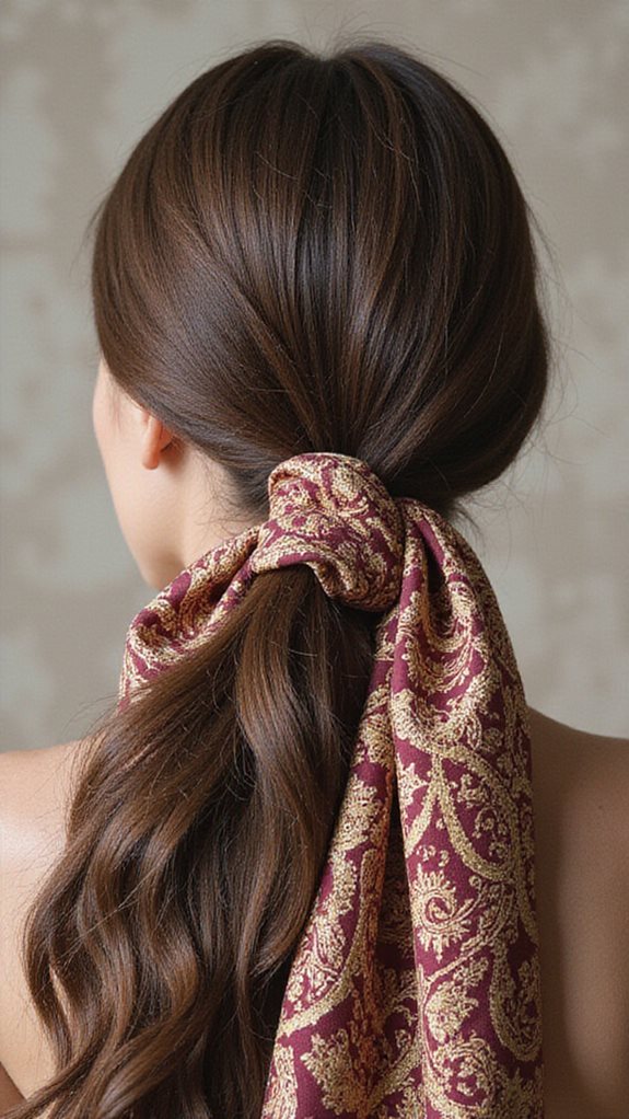 elegant scarf wrapped ponytail statement piece