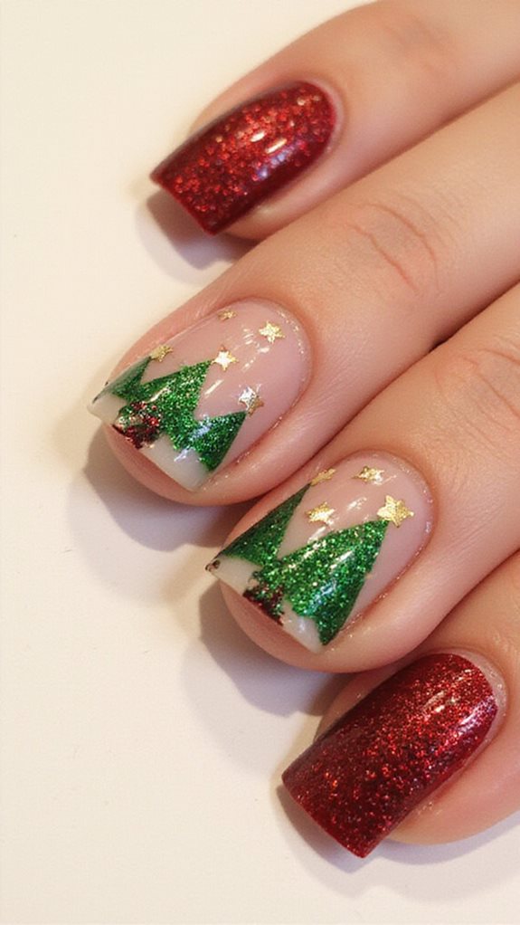 festive glittery sparkling christmas tree nails