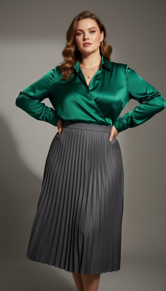 sophisticated pleated skirt silk blouse ensemble