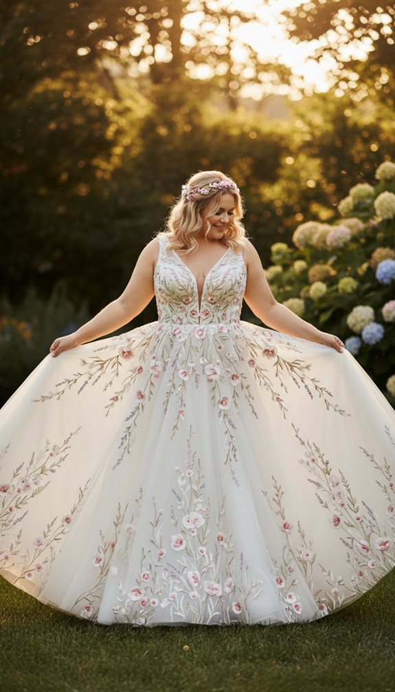 whimsical floral embroidered a line