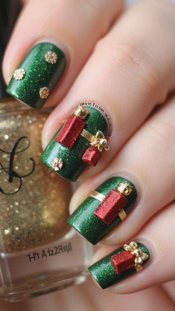 festive metallic dimensional miniature gift boxes