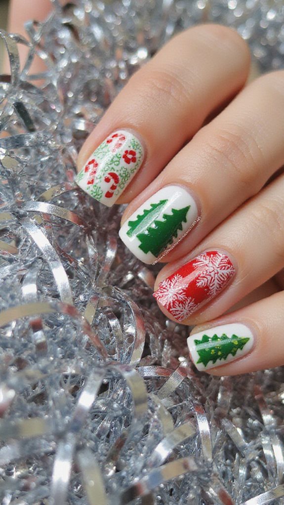 shimmering silver tinsel textured nail art